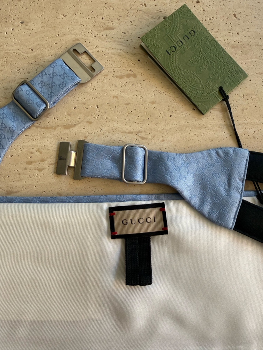 NWT GUCCI SILK CUMMERBUND WITH GG PATTERN LIGHT BLUE  Sz M 💙 - Picture 4 of 10